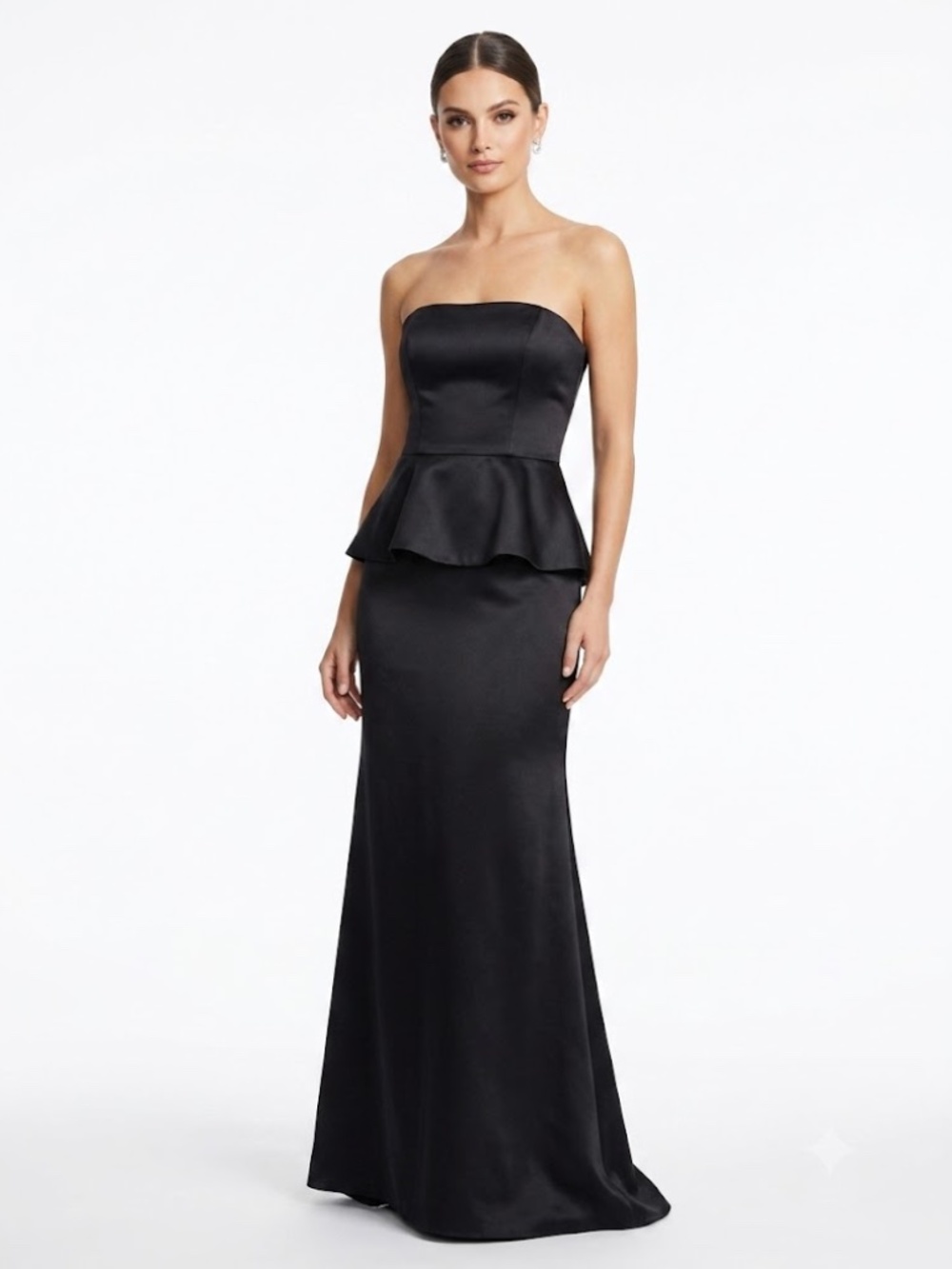 White by Vera Wang Black Strapless Peplum Satin Gown